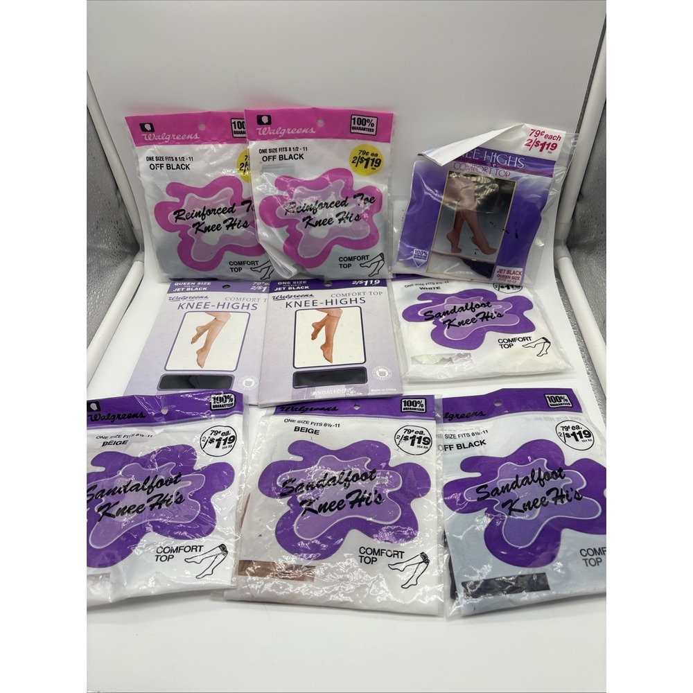 Vintage Knee Hi Hi's High Stockings 9 Pack Lot Assorted Queen & One Size